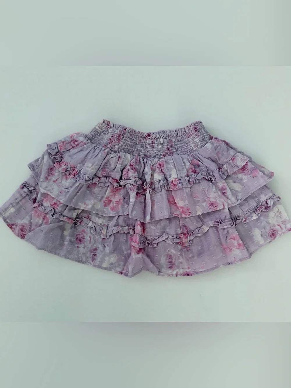 LoveShackFancy Lilac Floral Ruffle Skirt - Kids Bottoms
